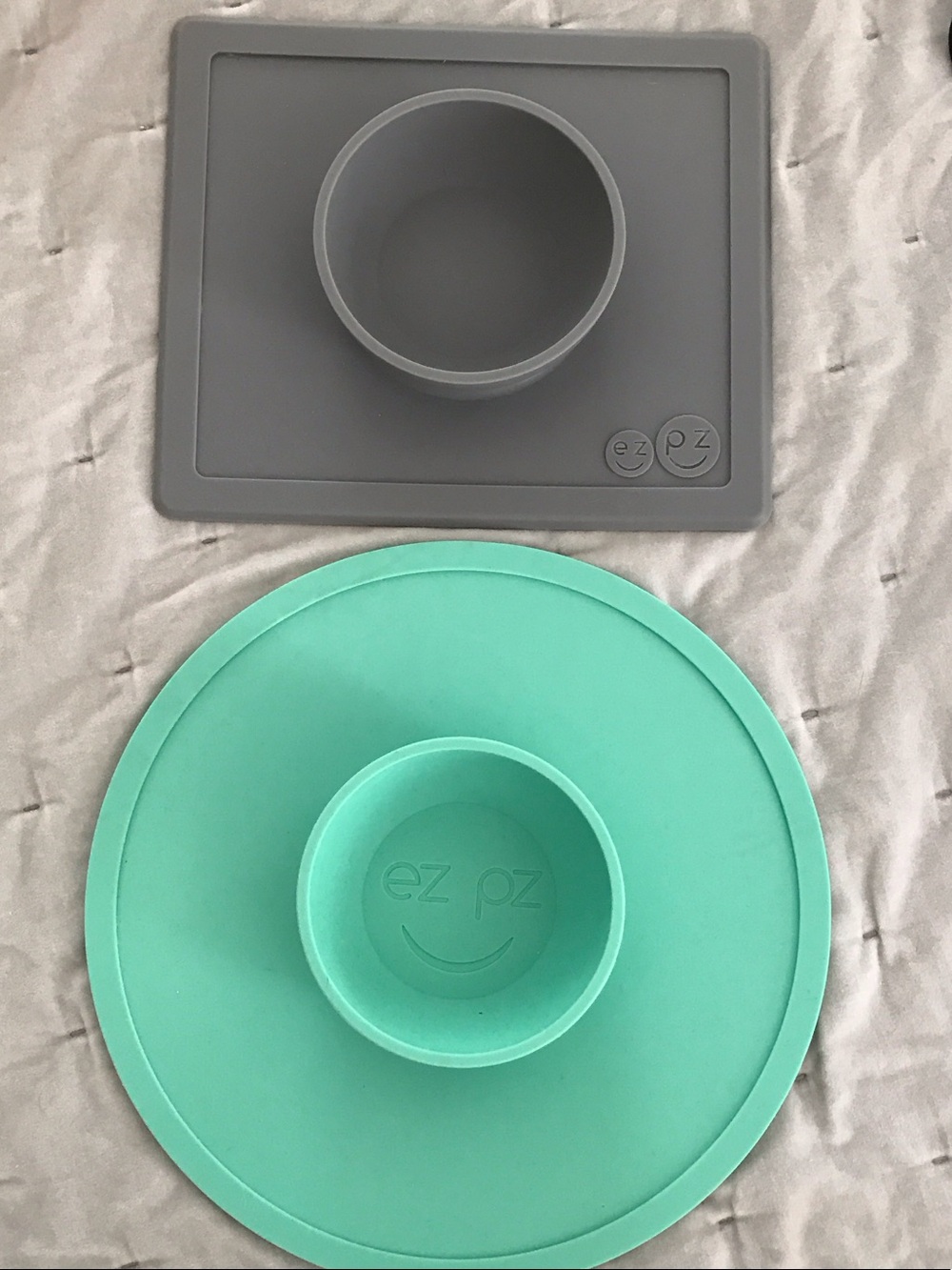 Silicone Suction Bowl & Placemat Set - Gray and Mint